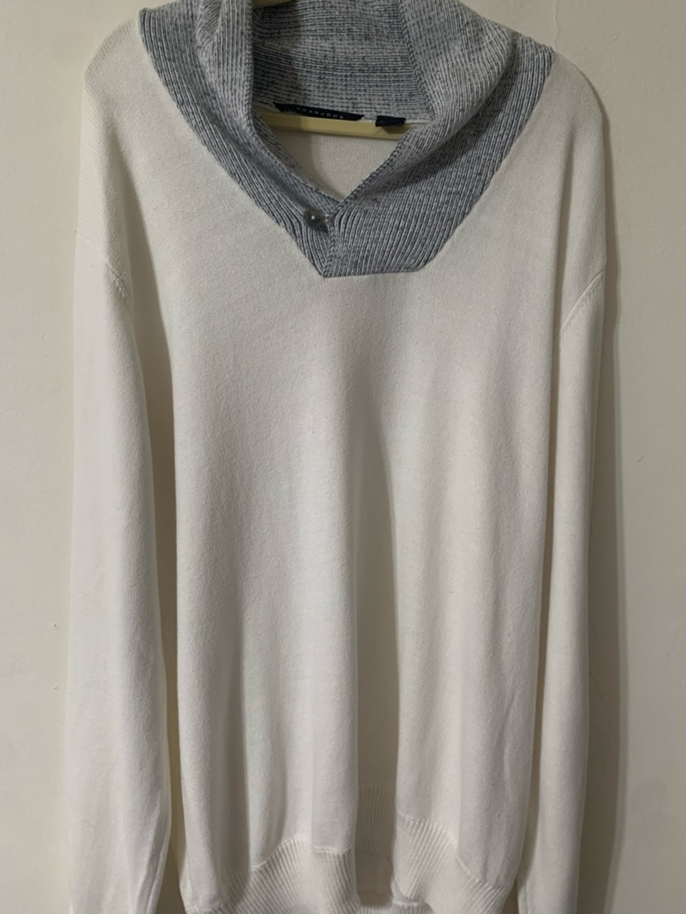 Sean John Cream Sweater with Gray Shawl Collar